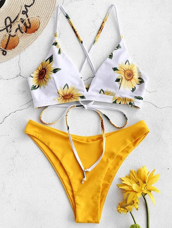 Damen Bikini Set - Sonnenblumen-Druck Schwimwear für Frauen Premium Beach Fashion