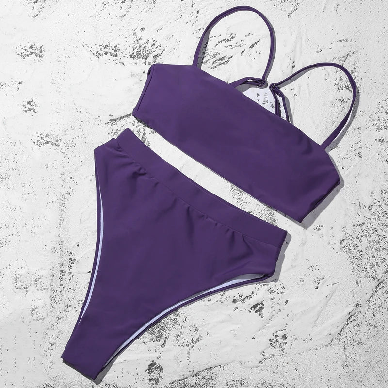 Bikini-Set: ZTVitality Elegant Bikinis Solid Push Up - Gepolstert BH Träger High Waist Schwimmanzug Damen Schwimmbekleidung Frauen Biquini Collection
