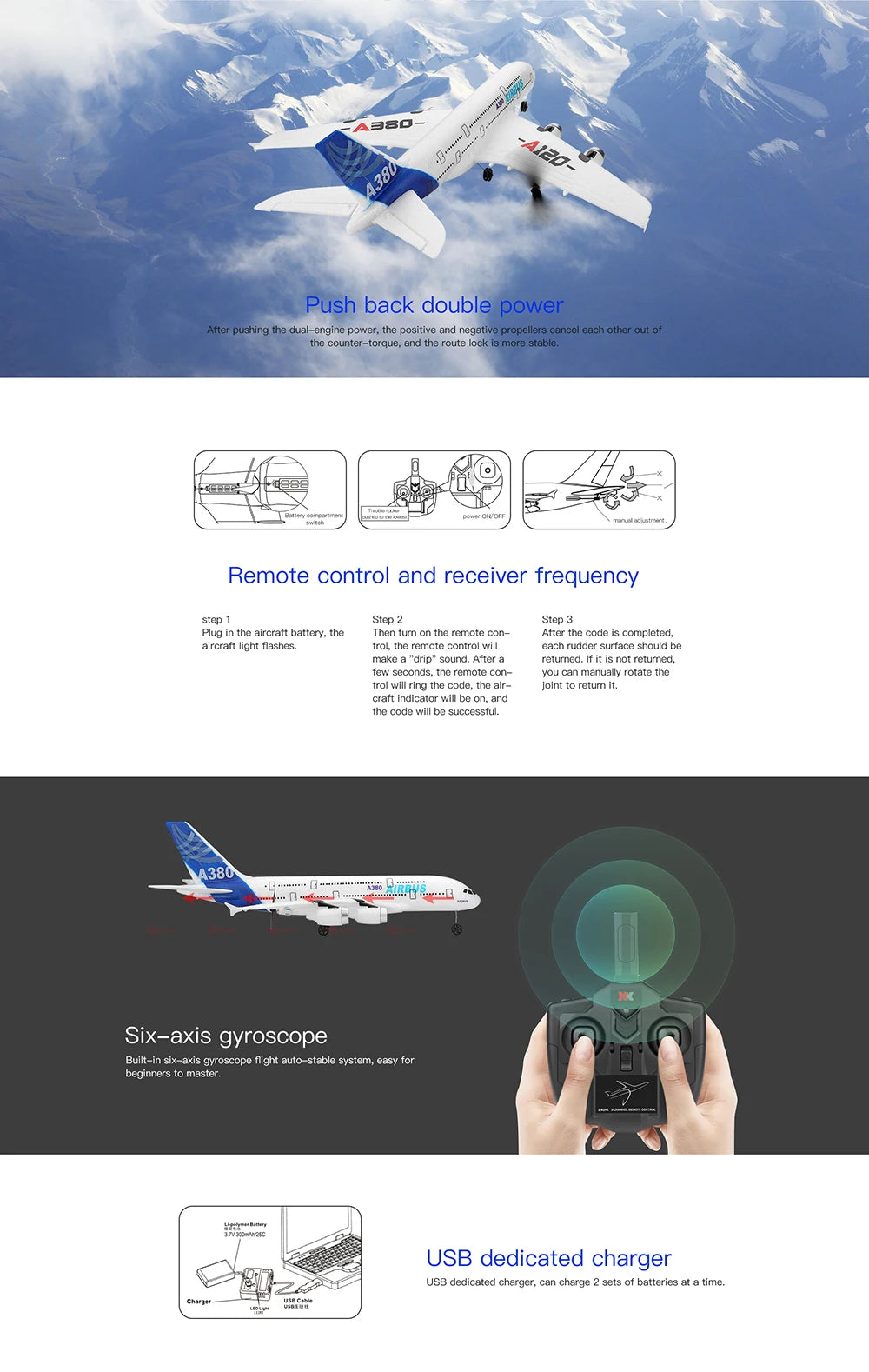 Wltoys XK A120 RC Plane 3CH 2.4G EPP Remote Control Machine Airplane Fixed-wing RTF A380 RC Aircraft Model Outdoor Toy for Kids