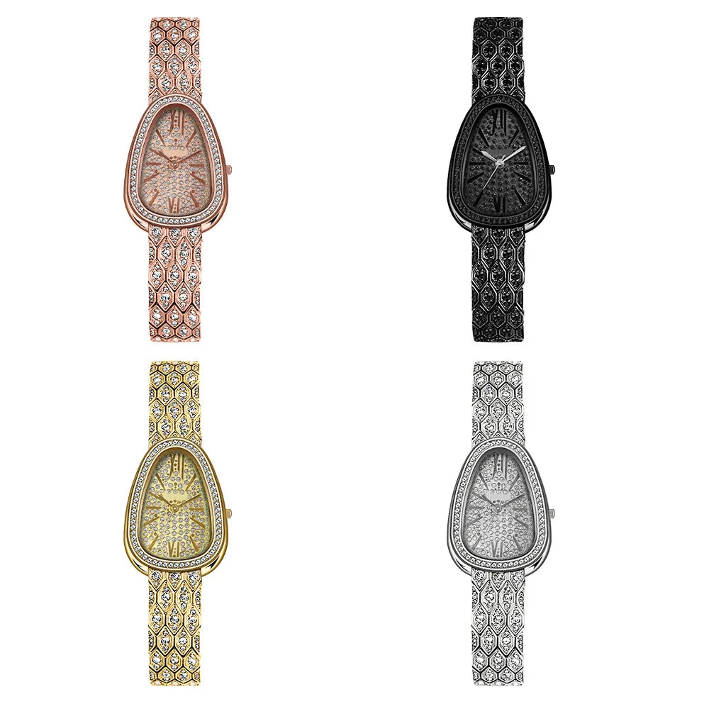 Schlangen Armband Uhr 2025 - Frauen Roségold Stahl Strass Damen - Luxus Armbanduhren Fashion Geschenk Uhr Female Relogio Feminino