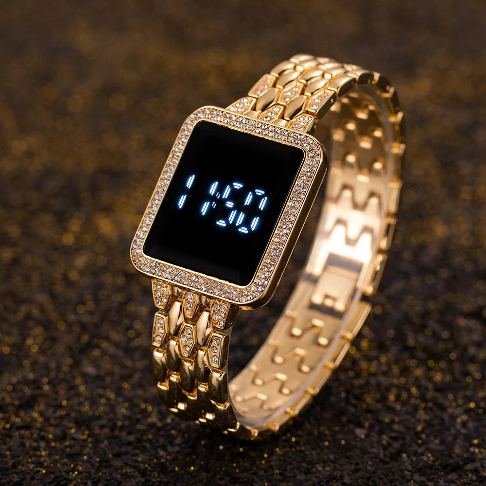 Damen Uhr 2025 Top Luxus Strass Rosegold Armbanduhr Für Frauen Mode Stahl Damen Armbanduhren Elektronisch Uhr