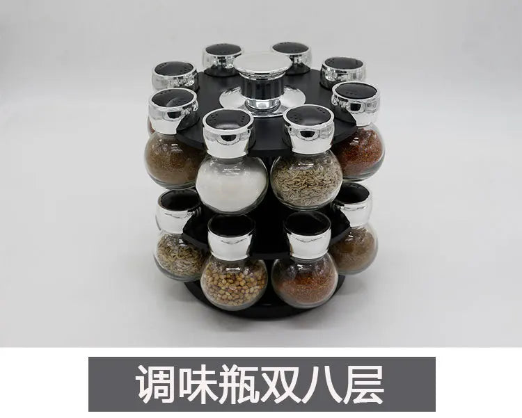 Rotating16Pcs Condiment Set Spice Jar StorageBox HomeKitchen Cruet Condiment Bottle Coffee Sugar Seal Jar Container Rack