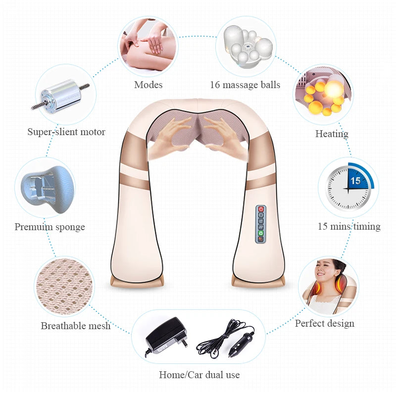 JinKaiRui U Form Elektrisch Shiatsu Körper Schulter Nacken Massagegerät Rücken Infrarot 4D Knetmassage Auto Heim Bestes Geschenk Gesundheitspflege