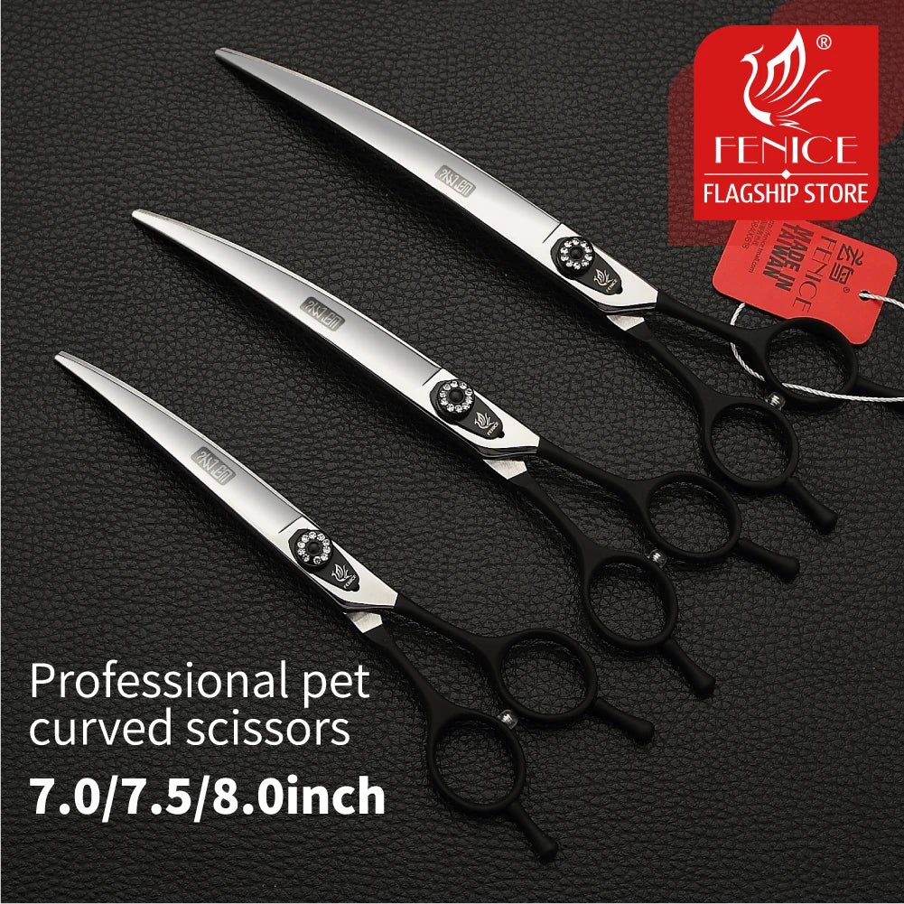 Fenice Professionell Schwarz Pflege Schere 2025: 7.0-8.0 Zoll Gebogen JP 440C Edelstahl - Teddy Pomeranian Hunde Haustier Pflege Werkzeuge Grooming