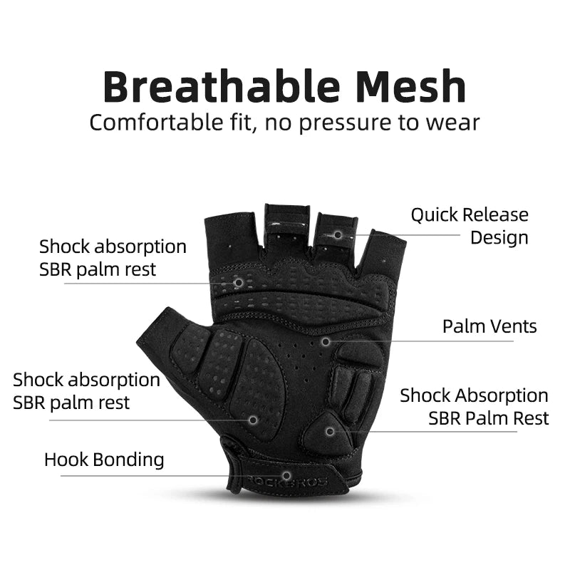 ROCKBROS Radfahrrhandschuhe Halbfinger Schockresistent Abriebfest Atmungsaktiv MTB Straßenfahrrad Handschuhe Männer Frauen Sportfahrrad Ausrüstung