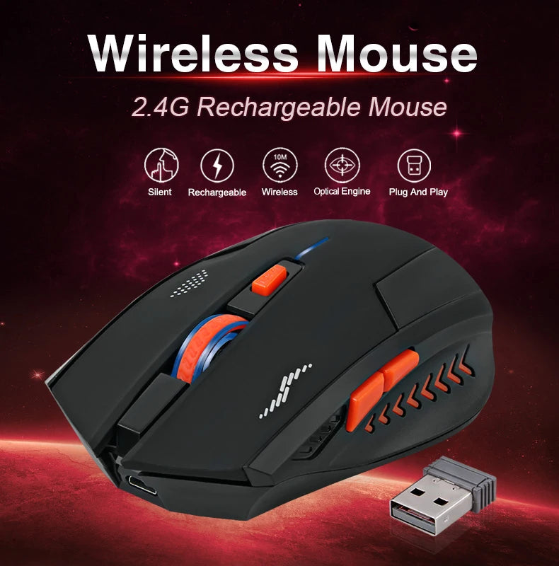 KuWFi Gaming Maus Leise Taste - 2400 DPI 2.4G Akku Optisch