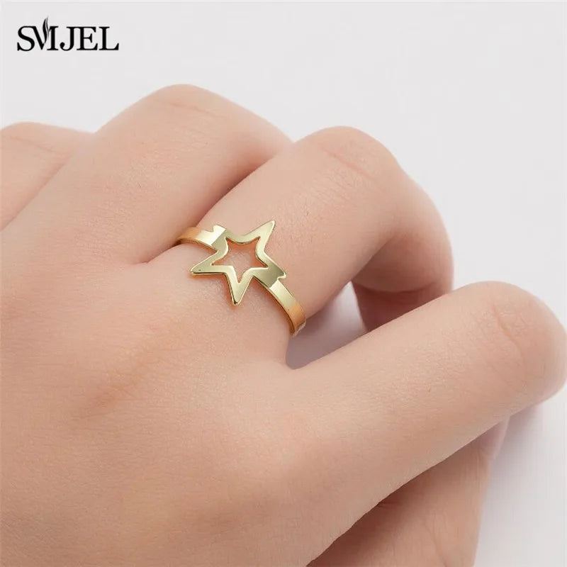 New Punk Geometric Ring for Men Women Exaggerated Stainless Steel Jewelry Opening Adjustable Ring Anillo Hombre Bijoux 2021 Gift