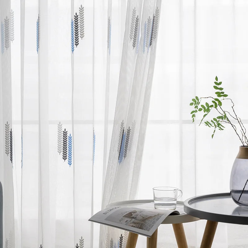 Embroidered Sheer Curtains Modern Gauze Curtain Yellow Living Room Blue Bedroom White Yarn Window Tulle Curtains