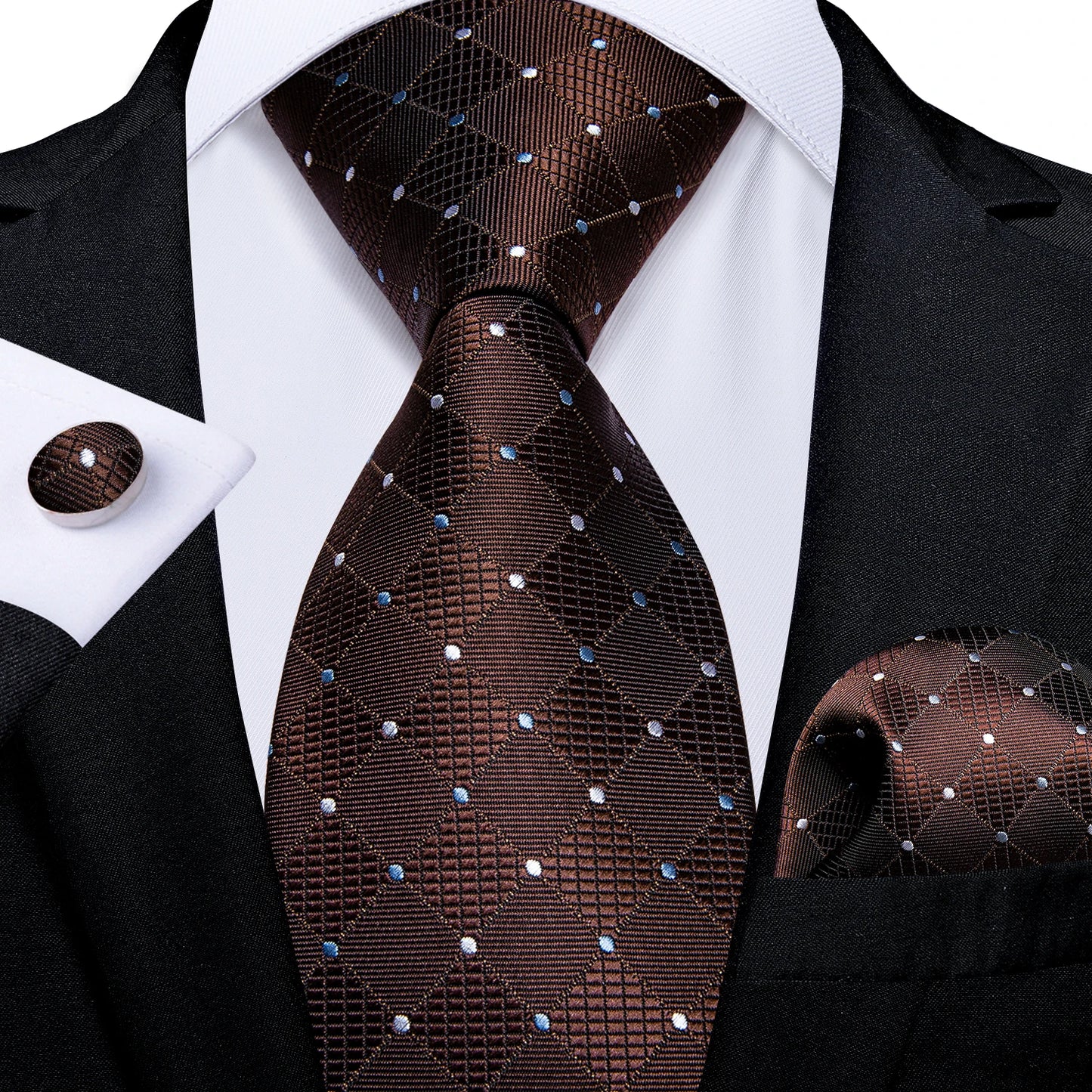 Purple Plaid Dot Men's Ties Pocket Square Cufflinks Business Wedding Accessoires Neck Tie Gift For Men Cravat Silk Tie DiBanGu