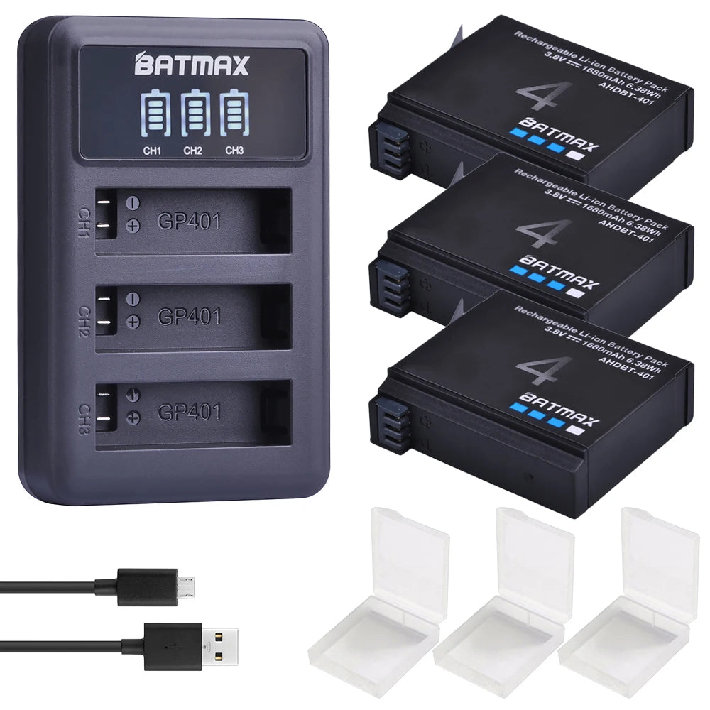 Batmax AHDBT-401 Ersatzakku Set - 4x1680mAh 3.7V USB