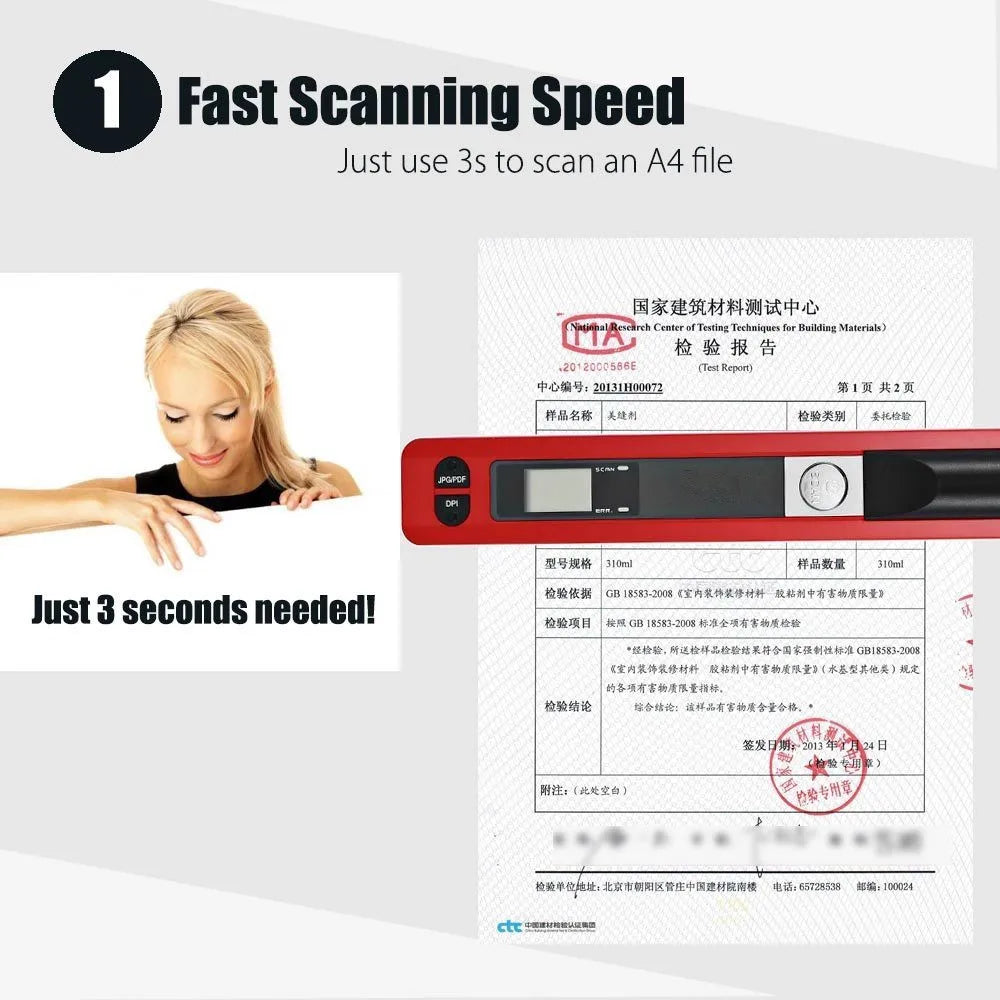 ScanPro A4 Handscanner Stift - 900dpi, Akku 2000mAh Kompakt