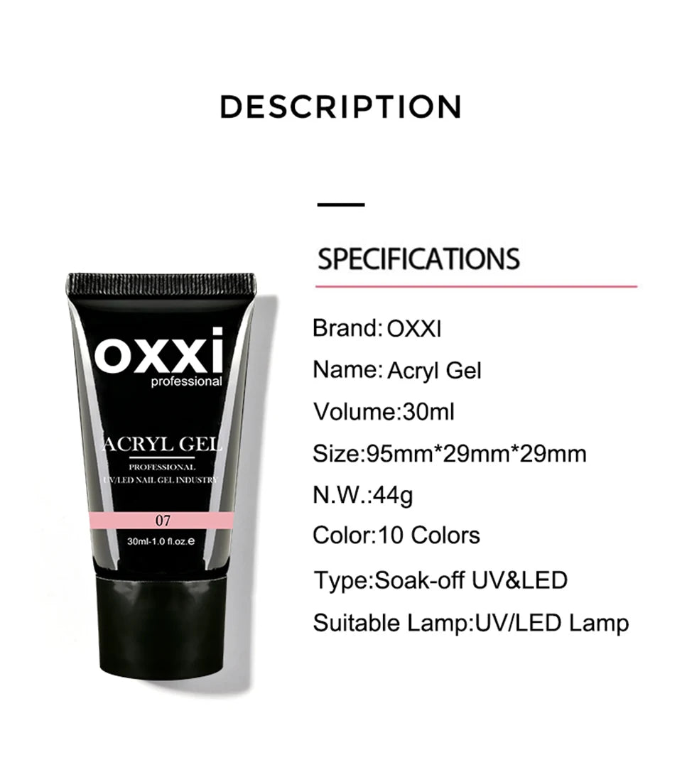 OXXI 30ml Acryl Gel Semi-permanent Poly Nail Gel Manicure Quick Easy Gel for Extension uv led Builder Varnish Acrylic Gellac New