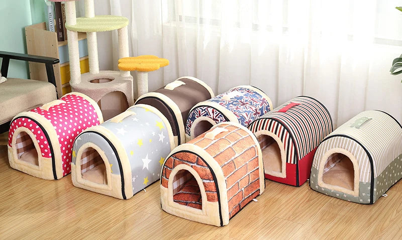 Indoor Dog House Soft Cozy Dog Cave Bed Foldable Removable Warm House Nest With Mat For Small Medium Cats Animals Kennel