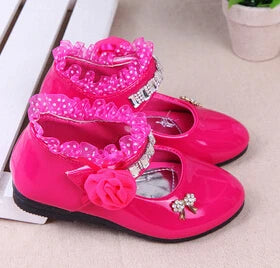 Blumen Mädchen Schuhe 2025 - Frühling Herbst Prinzessin Spitze PU Leder - Süße Schleife Strass 3-11 Jahre Kleinkind