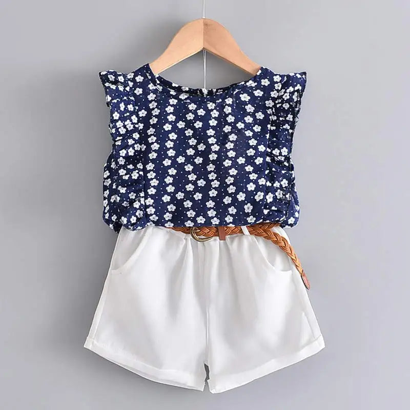 Bear Leader Neuer Sommer Casual Kinder Sets Chiffon Blumen Blau T-Shirt Hosen Mädchen Kleidung Sets Kinder Sommer Set für 3-7 Jahre