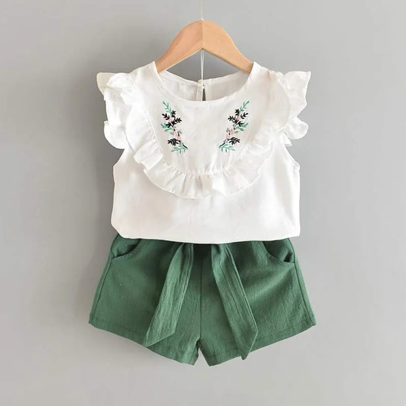 Bear Leader Neuer Sommer Casual Kinder Sets Chiffon Blumen Blau T-Shirt Hosen Mädchen Kleidung Sets Kinder Sommer Set für 3-7 Jahre