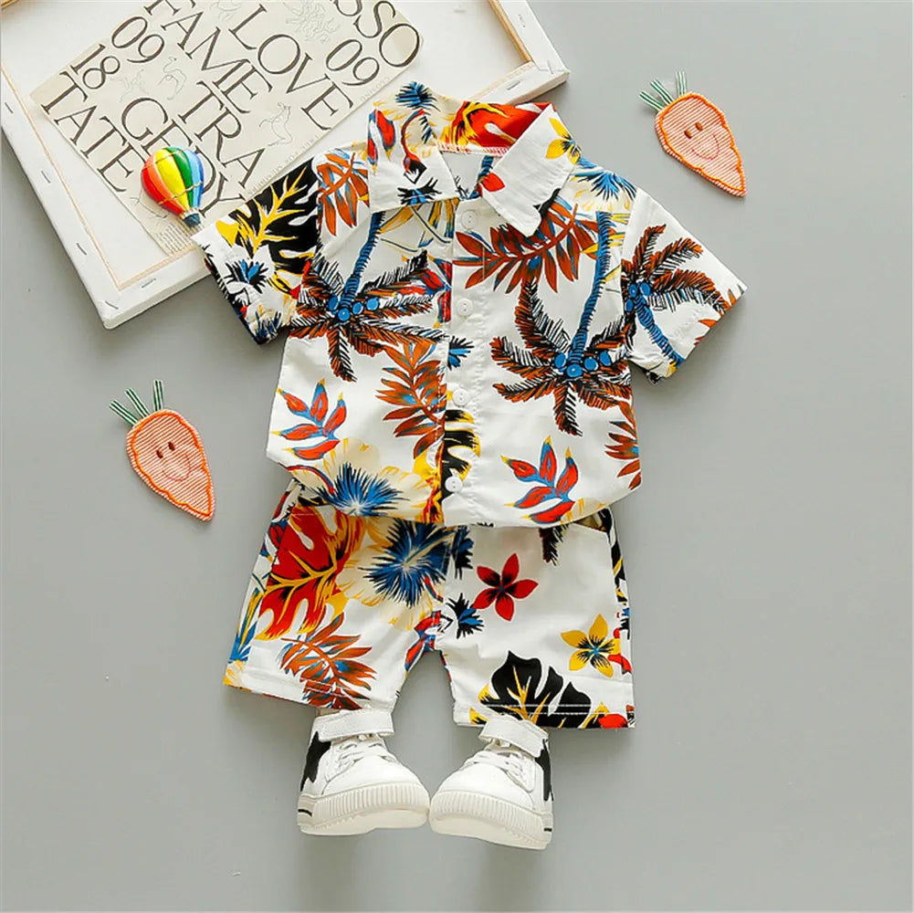 Jungen-Set 2025: SUNSION 0-5Y Kids Baby Boy Clothes Boho Summer - Floral Print Sets 2Pcs Short Sleeve Shirt+Shorts Child Boy Beach Wear Casual Outfits Collection