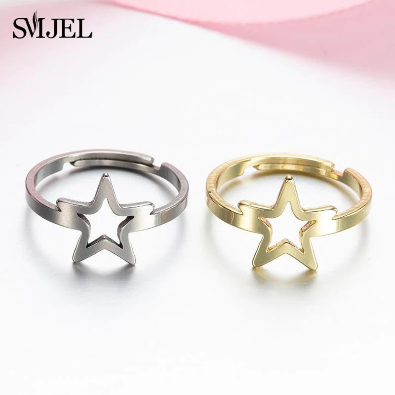 New Punk Geometric Ring for Men Women Exaggerated Stainless Steel Jewelry Opening Adjustable Ring Anillo Hombre Bijoux 2021 Gift