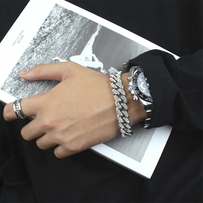 Luxus Mode Punk Strass Armband Für Frauen Männer Hiphop Cuban Link Armbänder Einfach Design Golden Silber Farbe Schmuck Geschenk