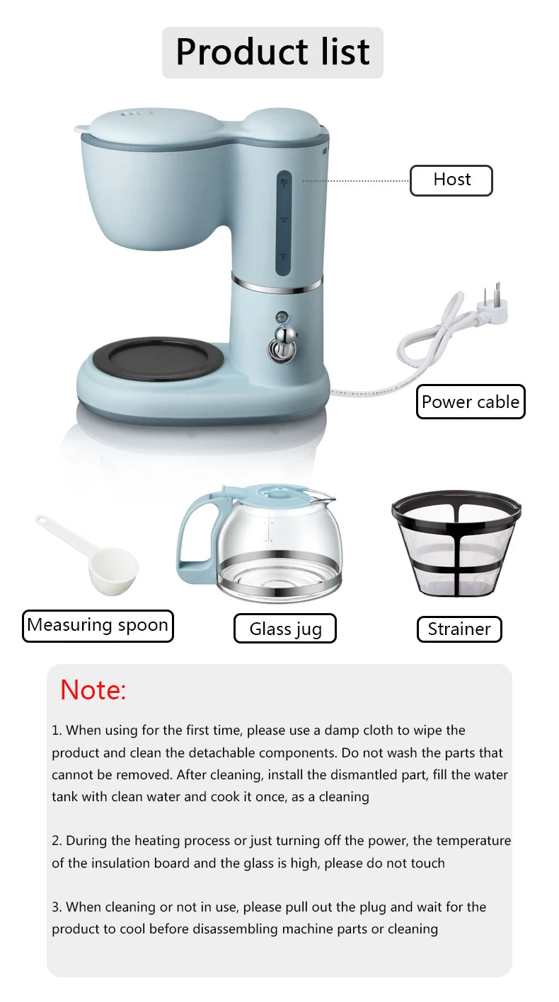 Fully Automatic Drip Coffee Maker Drip filter 600ml American coffee machine Tea Boiler Espresso Maker for home office 220V