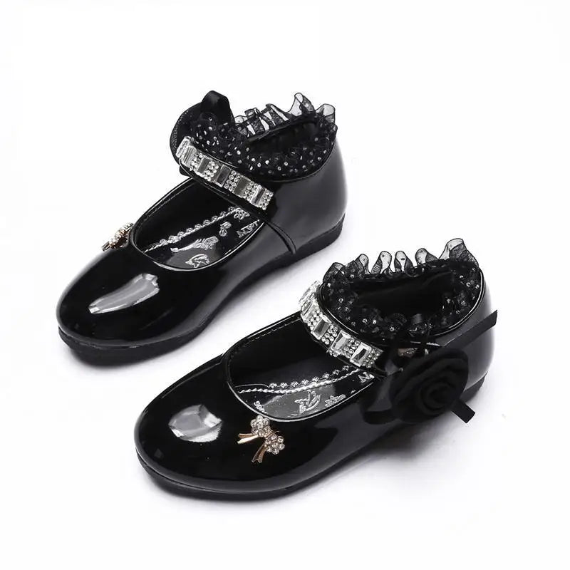 Blumen Mädchen Schuhe 2025 - Frühling Herbst Prinzessin Spitze PU Leder - Süße Schleife Strass 3-11 Jahre Kleinkind