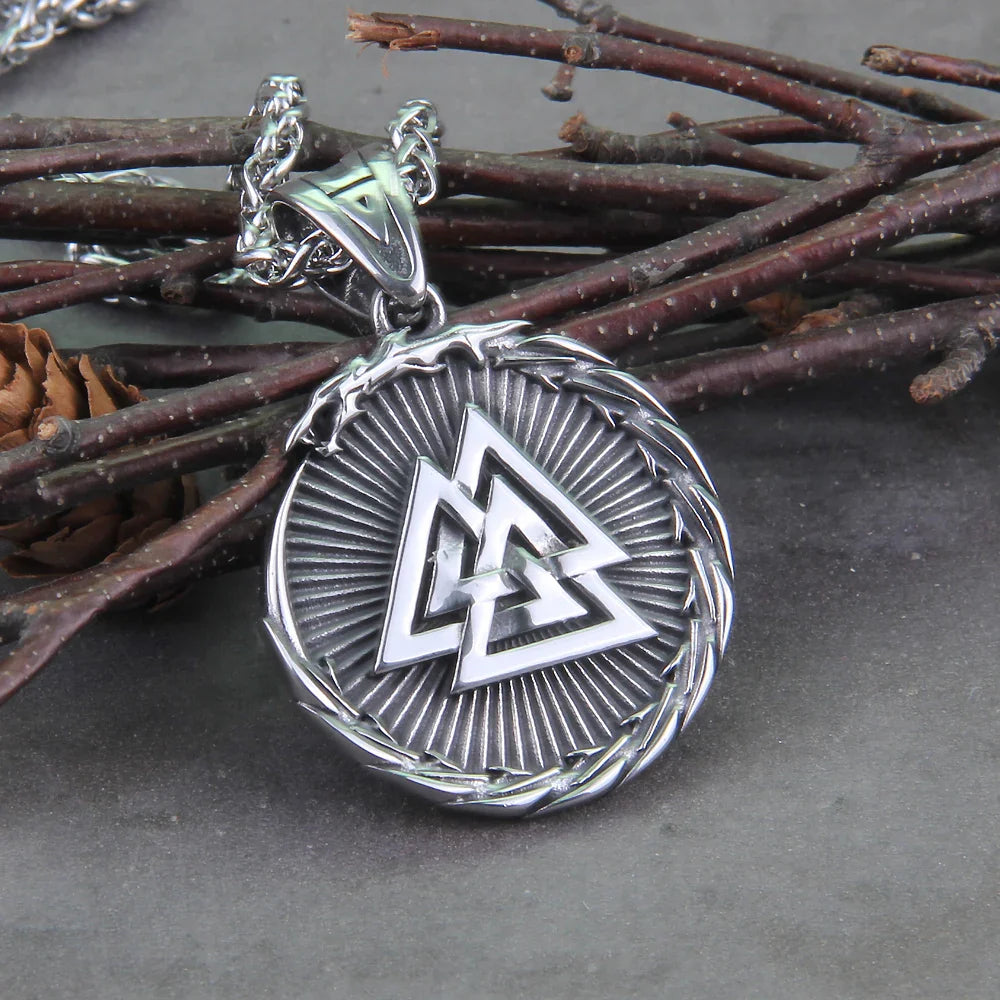 Viking dragon ouroboros necklace stainless steel valknut pendant