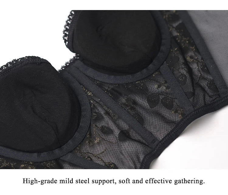 New Embroidery Lace Flowers French Underwear Bralette elegant Body Shaping Push Up Bra Set Romantic White Black Cute Lingerie Thin