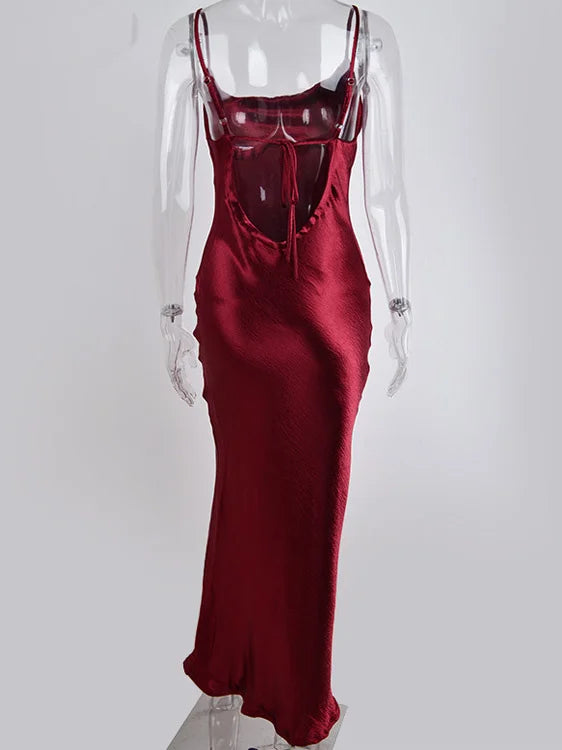 JULISSA MO Elegant Spaghetti Kleid - Rückenfrei Satin Maxi