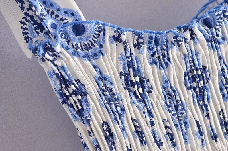 Blue Floral Embroidey Summer Beach Dress Women Casual Holiday Bohemian Dress Boho Sundress Maxi Long Vestidos Fashion Clothes