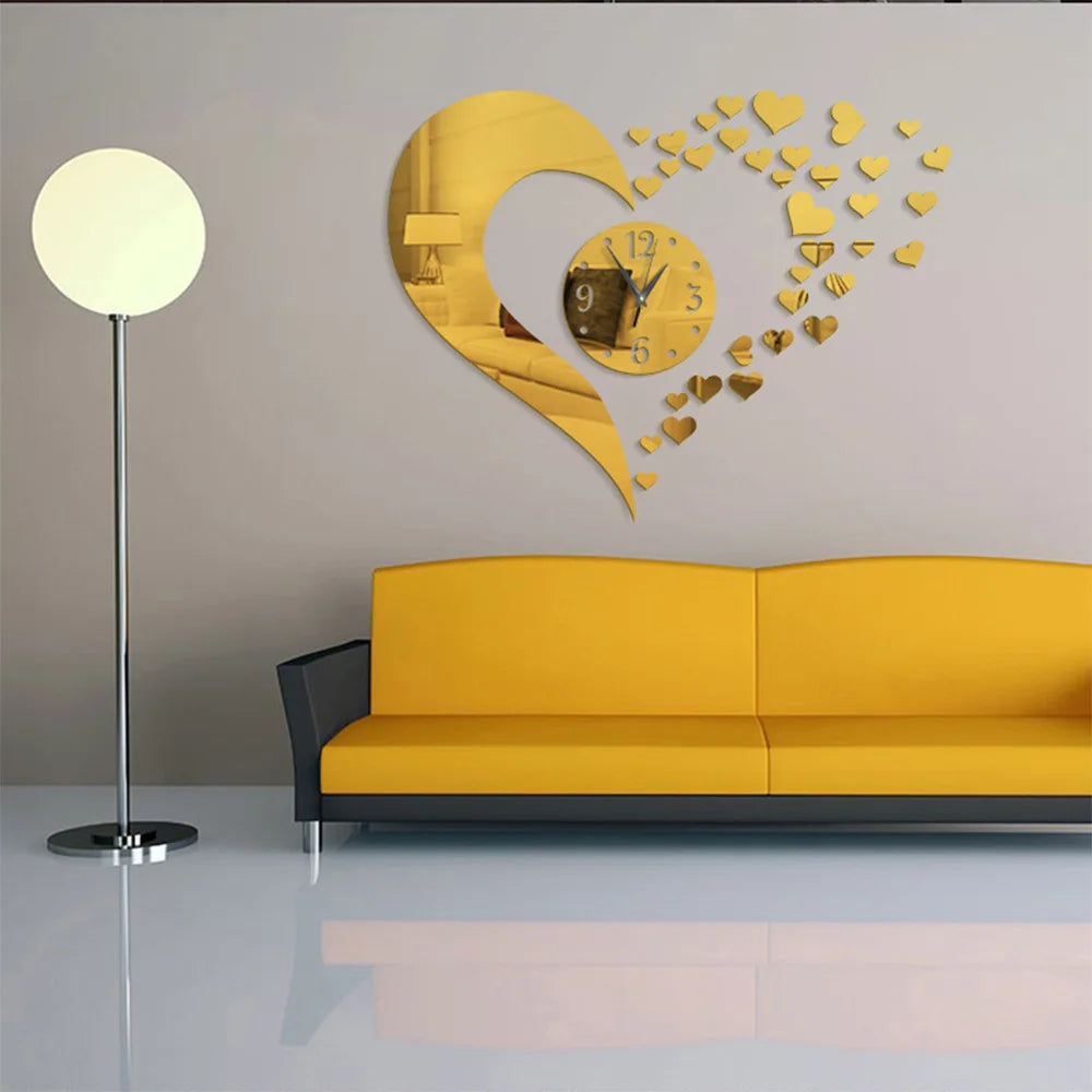 Nordic Creative DIY Acrylic Mirror Love Combination Wall Clock Living Room Bedroom Decoration Fashion Personality Watch