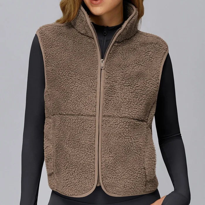 Vestă din fleece VYNTRA cu guler ridicat - fermoar, buzunare