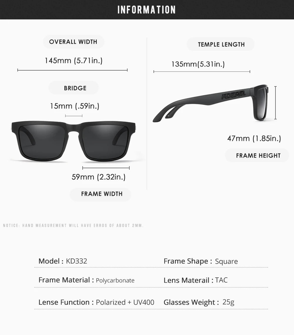 KDEAM Herren Polarisierte Sonnenbrille Quadratisch Casual Outdoor Sonnen Brille Frauen Unisex Sonnenbrille für Paare mit Neuer Verpackung
