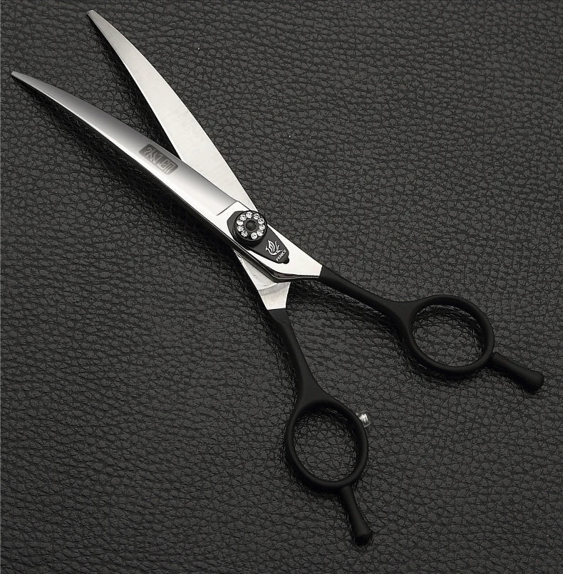 Fenice Professionell Schwarz Pflege Schere 2025: 7.0-8.0 Zoll Gebogen JP 440C Edelstahl - Teddy Pomeranian Hunde Haustier Pflege Werkzeuge Grooming