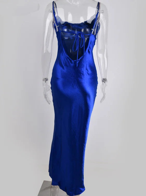 JULISSA MO Elegant Spaghetti Kleid - Rückenfrei Satin Maxi