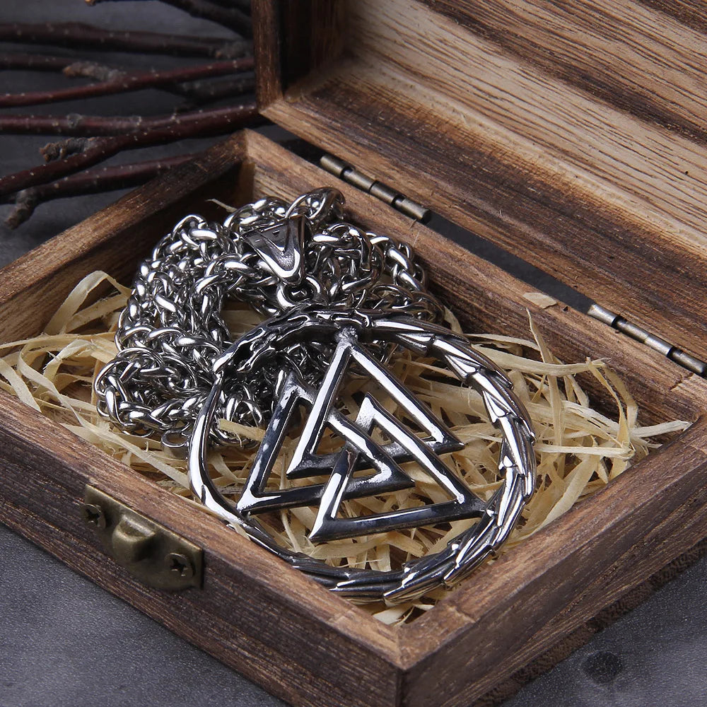 Viking dragon ouroboros necklace stainless steel valknut pendant