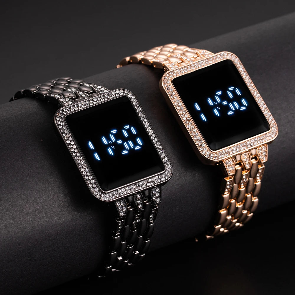 Damen Uhr 2025 Top Luxus Strass Rosegold Armbanduhr Für Frauen Mode Stahl Damen Armbanduhren Elektronisch Uhr