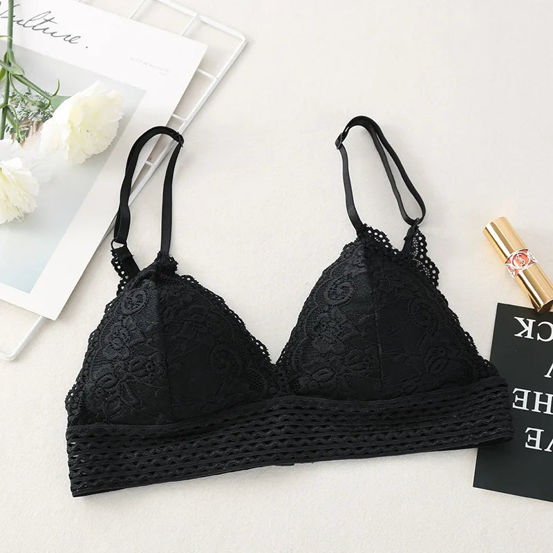 BH 2025: fenlandwell Floral Lace Bralette Girls Non-Wire Push Up Bras - For Women Soft Sexy Intimates Brassiere V-neck Lingerie Female Underwear Collection