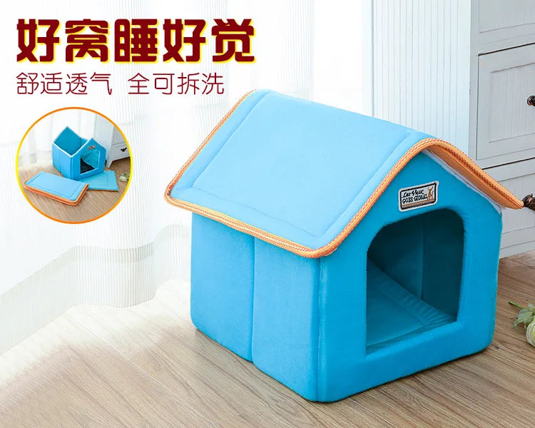 Winter Pet House Foldable Bed With Mat Soft Leopard Dog Puppy Sofa Cushion House Kennel Nest Dog Cat Bed For Small Medium Dogs