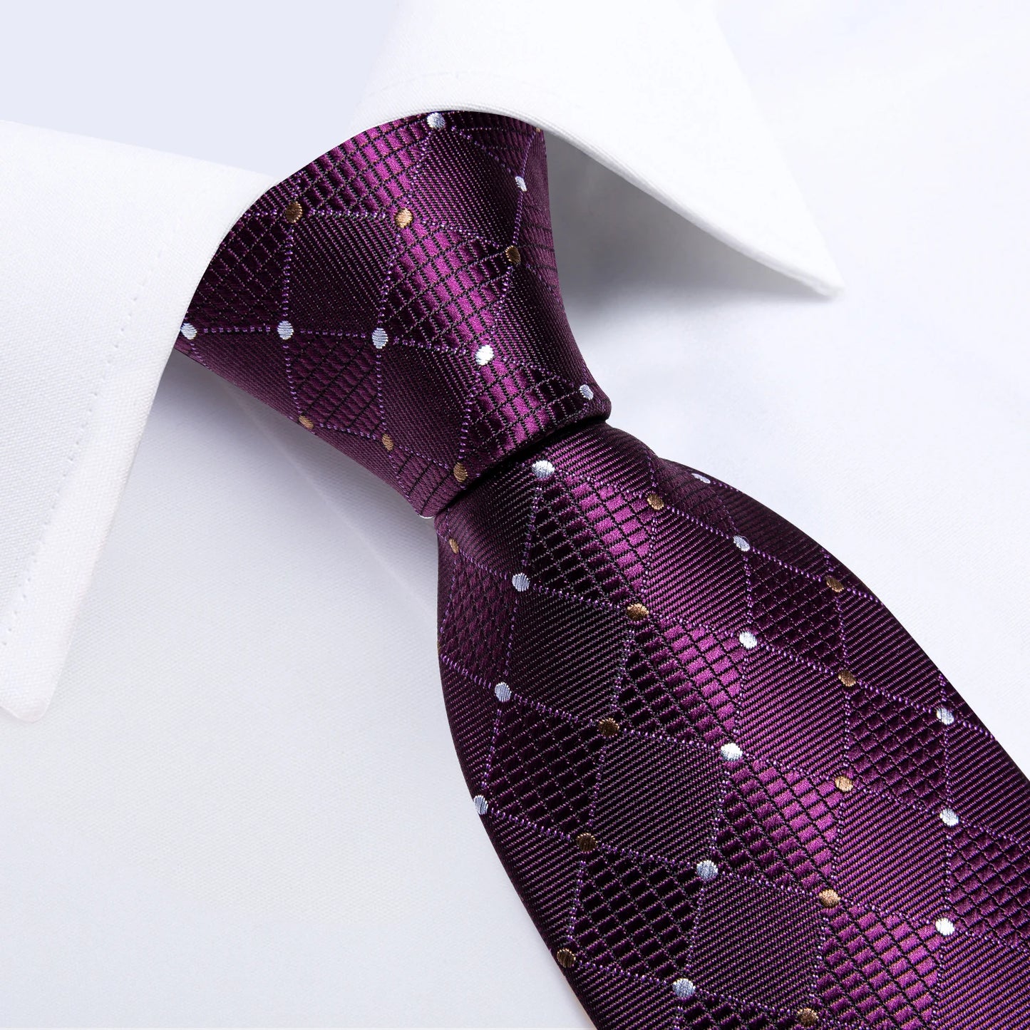Purple Plaid Dot Men's Ties Pocket Square Cufflinks Business Wedding Accessoires Neck Tie Gift For Men Cravat Silk Tie DiBanGu