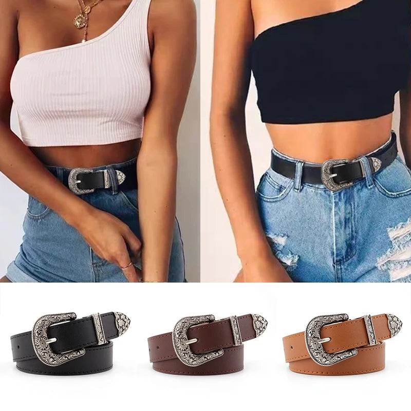 Schwarzer Leder Gürtel Frauen Metall Herz Schnalle Taille Gürtel Vintage Western Geschnitzt Jeans Damen Gürtel Hemden Taillenbund Cinturon Mujer