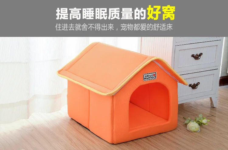 Winter Pet House Foldable Bed With Mat Soft Leopard Dog Puppy Sofa Cushion House Kennel Nest Dog Cat Bed For Small Medium Dogs