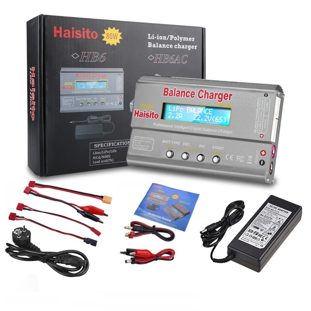 IMAX B6 80W Multi-function Charger For Lipo Li-ion LiFe NiMh Ni-Cd PB Battery RC Balance Discharger+15V 6A Adapter Optional