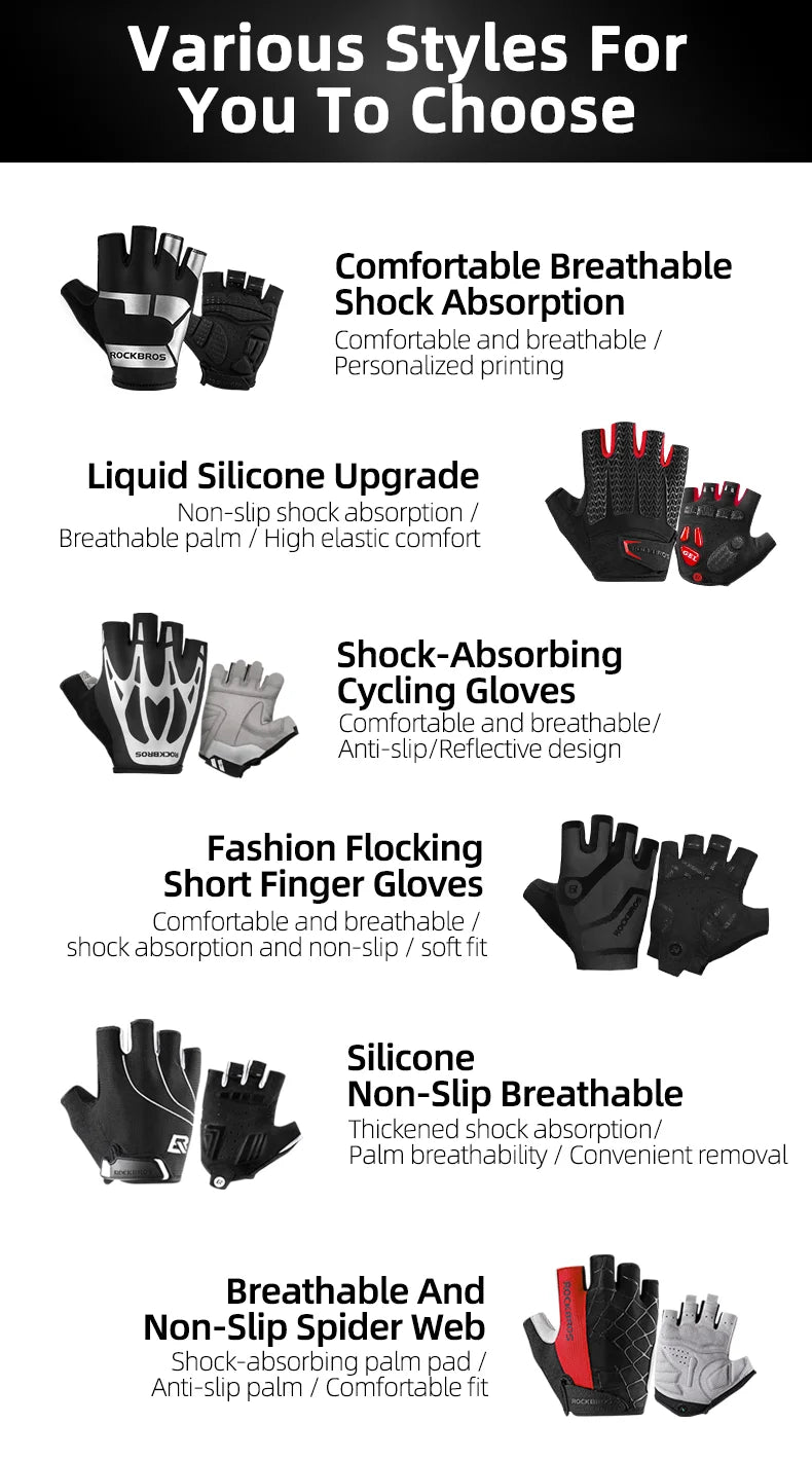 ROCKBROS Radfahrrhandschuhe Halbfinger Schockresistent Abriebfest Atmungsaktiv MTB Straßenfahrrad Handschuhe Männer Frauen Sportfahrrad Ausrüstung