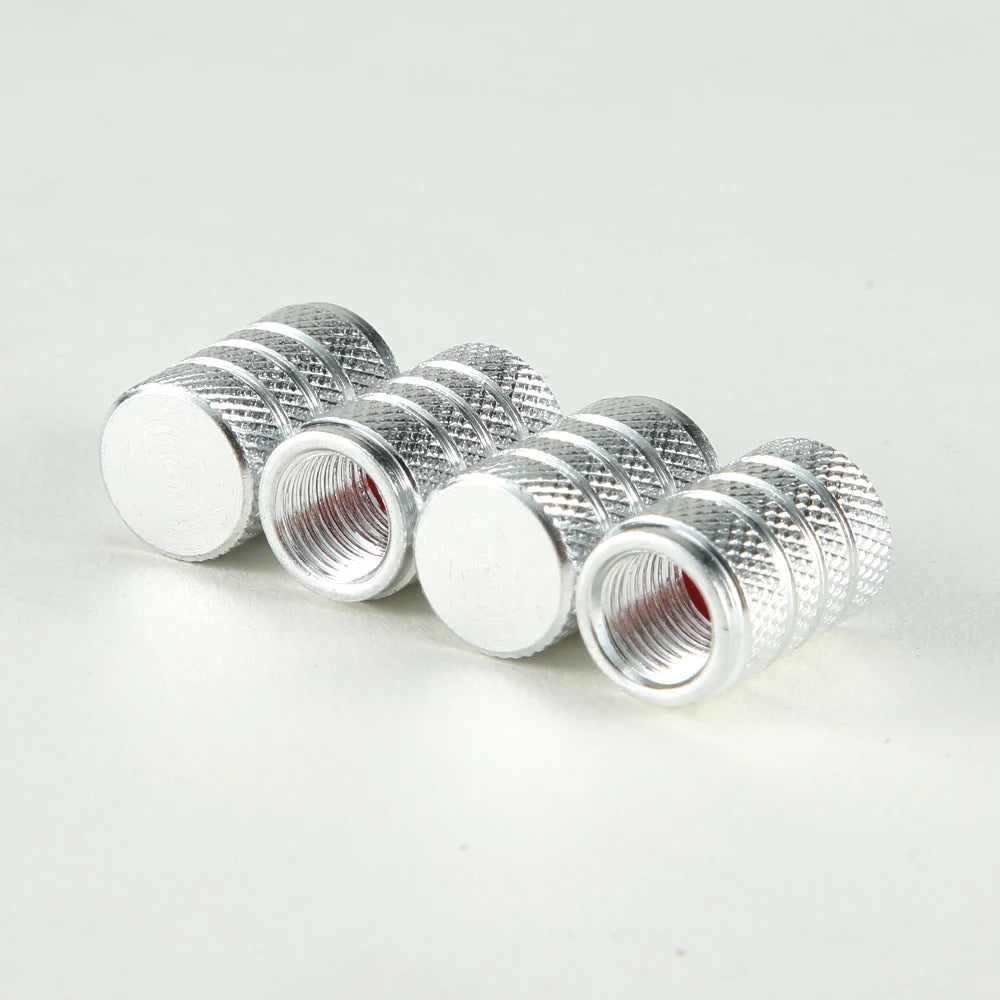 DSYCAR 4 Stück Silber Auto Reifen Ventilkappen Rändelstil Reifen Ventilkappe Aluminium Reifen Rad Ventil Luftventilkappe für US Schrader