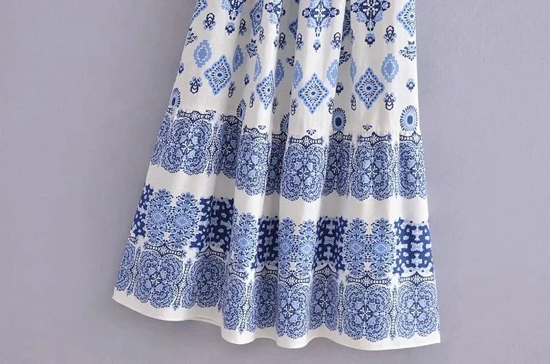 Blue Floral Embroidey Summer Beach Dress Women Casual Holiday Bohemian Dress Boho Sundress Maxi Long Vestidos Fashion Clothes