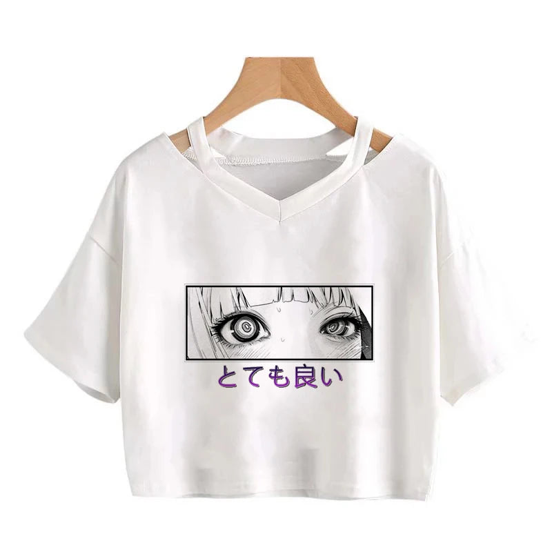 Women's T-shirt Funny anime T-shirt Gothic clothes y2k sexy Harajuku Oversize Tops-tee Ulzzang black Female Top Casual Sling Tee