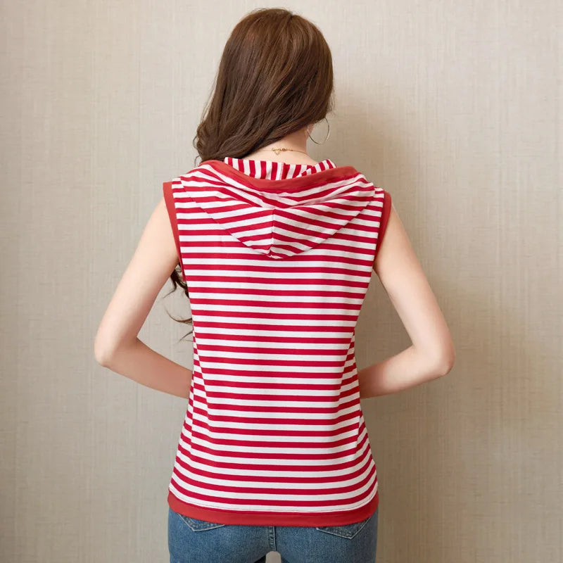 J1 B3-634 Kapuzen-Top - Gestreift Oversize, Baumwoll