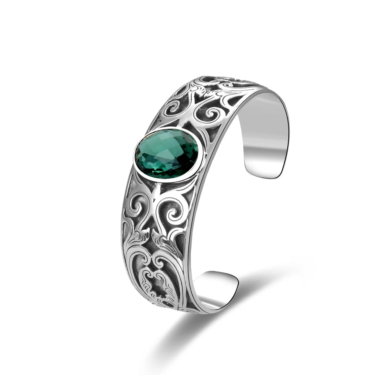 925 sterling silver vine totem charm with green crystal  handcrafted bangle gift