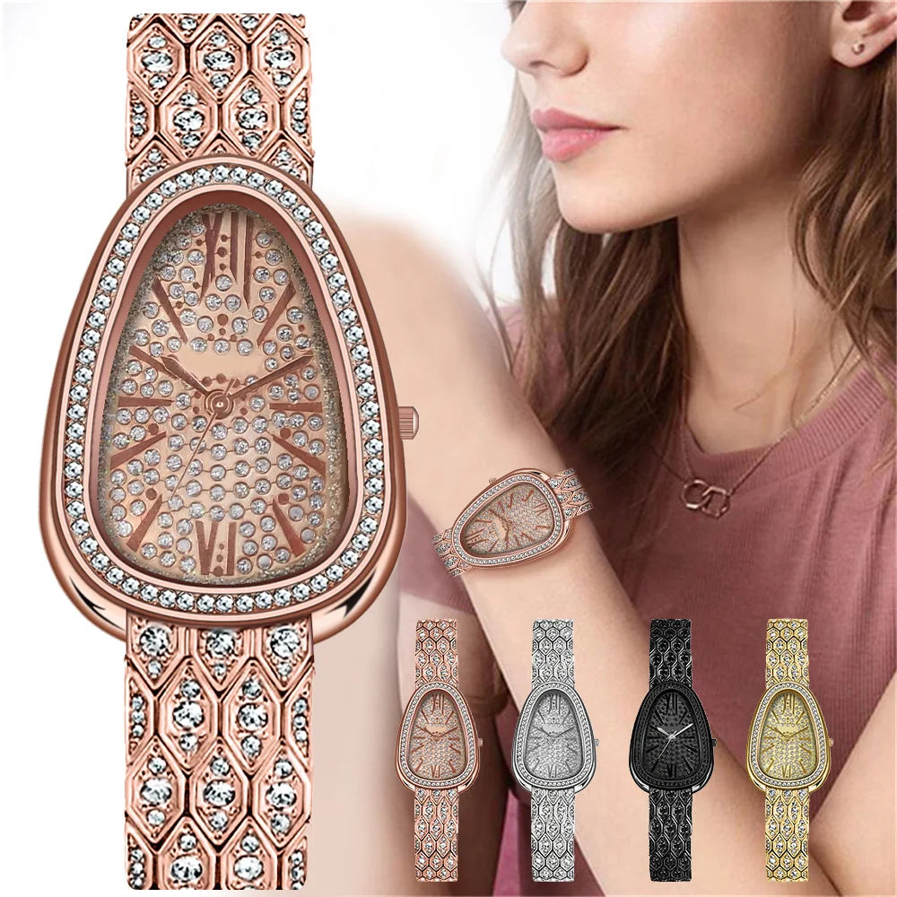 Schlangen Armband Uhr 2025 - Frauen Roségold Stahl Strass Damen - Luxus Armbanduhren Fashion Geschenk Uhr Female Relogio Feminino