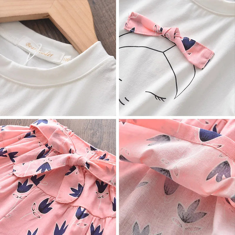 Bear Leader Neuer Sommer Casual Kinder Sets Chiffon Blumen Blau T-Shirt Hosen Mädchen Kleidung Sets Kinder Sommer Set für 3-7 Jahre